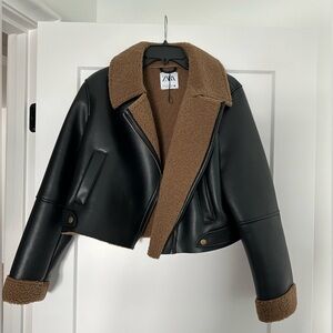 Zara camel and leather jacket. Worn once size M.